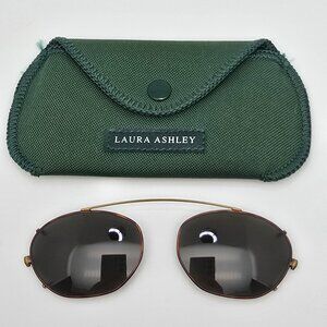 Laura Ashley Gold Tortoise Frame Grey / Green Lens Clip-On Sunglasses w/ Case